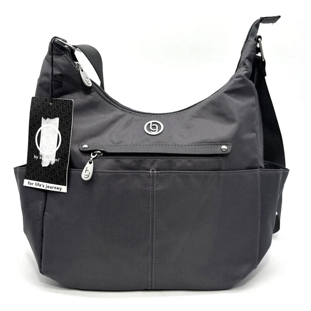 NEW Baggallini Phoenix Hobo Purse RFID Protected Grey Bag Adjustable Zip Pocket‎